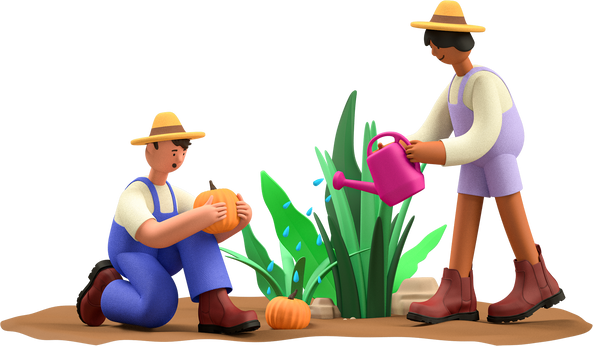 3D Business Elements Tending on Crops