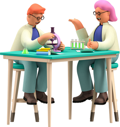 3D Business Elements Scientists Experimentig